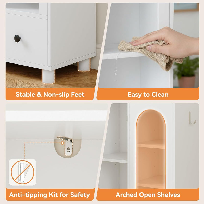 Tall Bathroom Cabinet Slim Storage Reversible Door