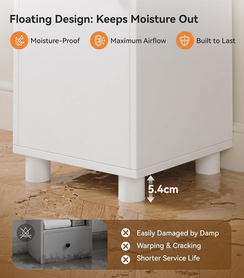 Tall Bathroom Cabinet Slim Storage Reversible Door