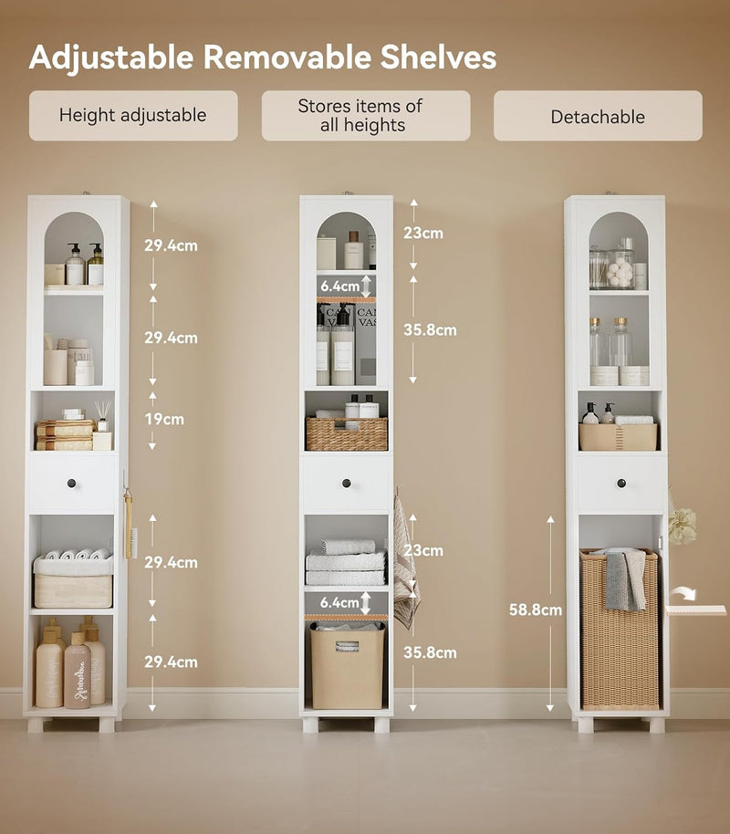 Tall Bathroom Cabinet Slim Storage Reversible Door