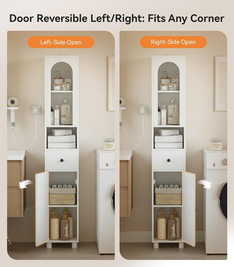 Tall Bathroom Cabinet Slim Storage Reversible Door