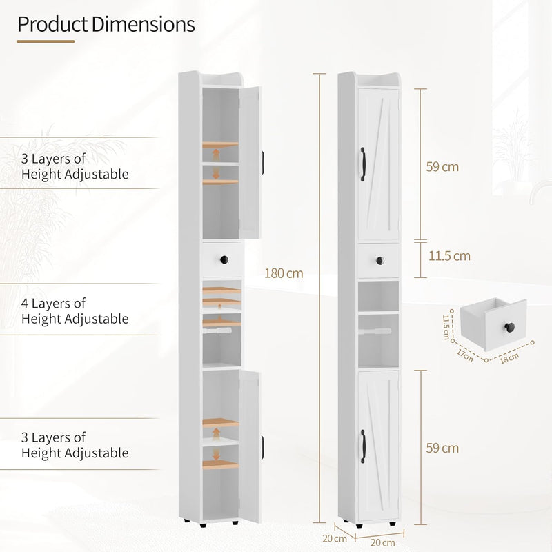 Tall Bathroom Storage Cabinet Slim Unit with Adjustable