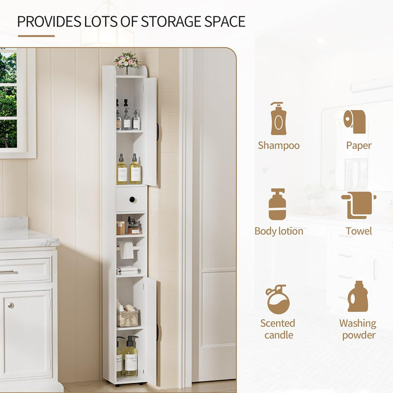Tall Bathroom Storage Cabinet Slim Unit with Adjustable