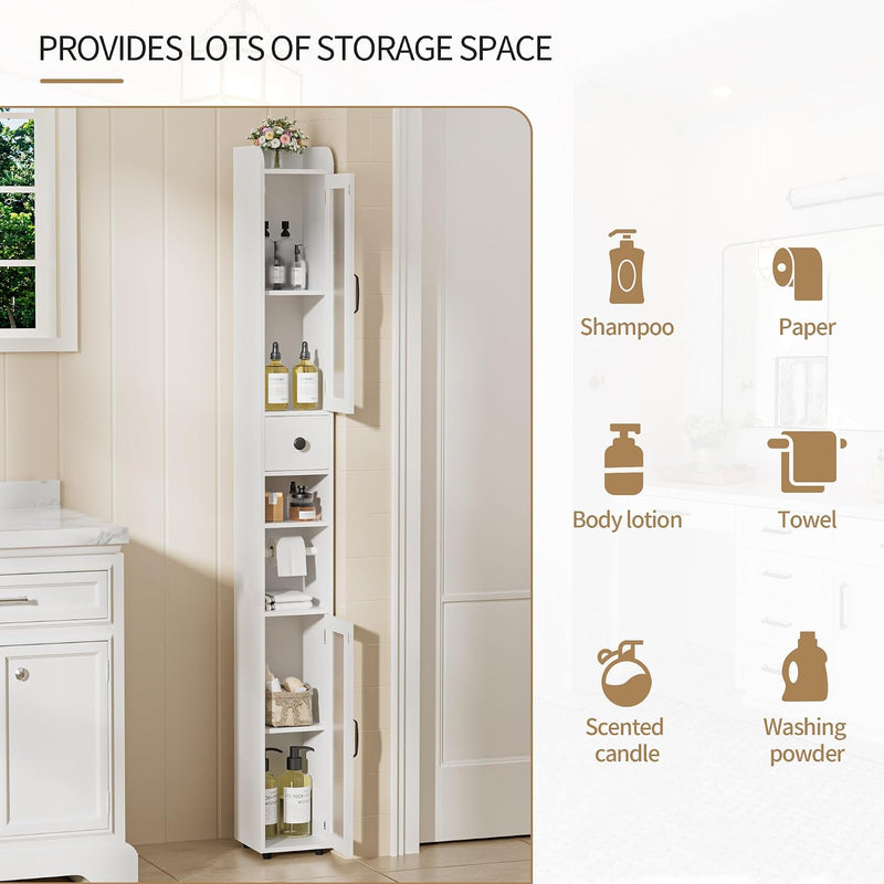 Tall Bathroom Storage Cabinet Slim Unit with Adjustable