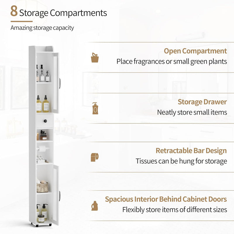 Tall Bathroom Storage Cabinet Slim Unit with Adjustable