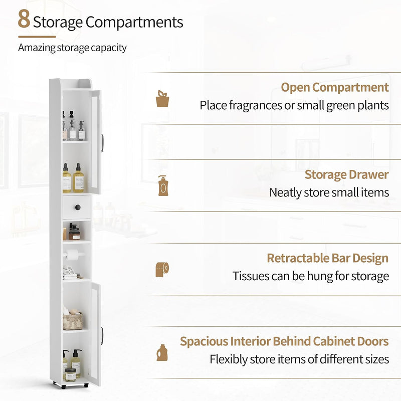 Tall Bathroom Storage Cabinet Slim Unit with Adjustable