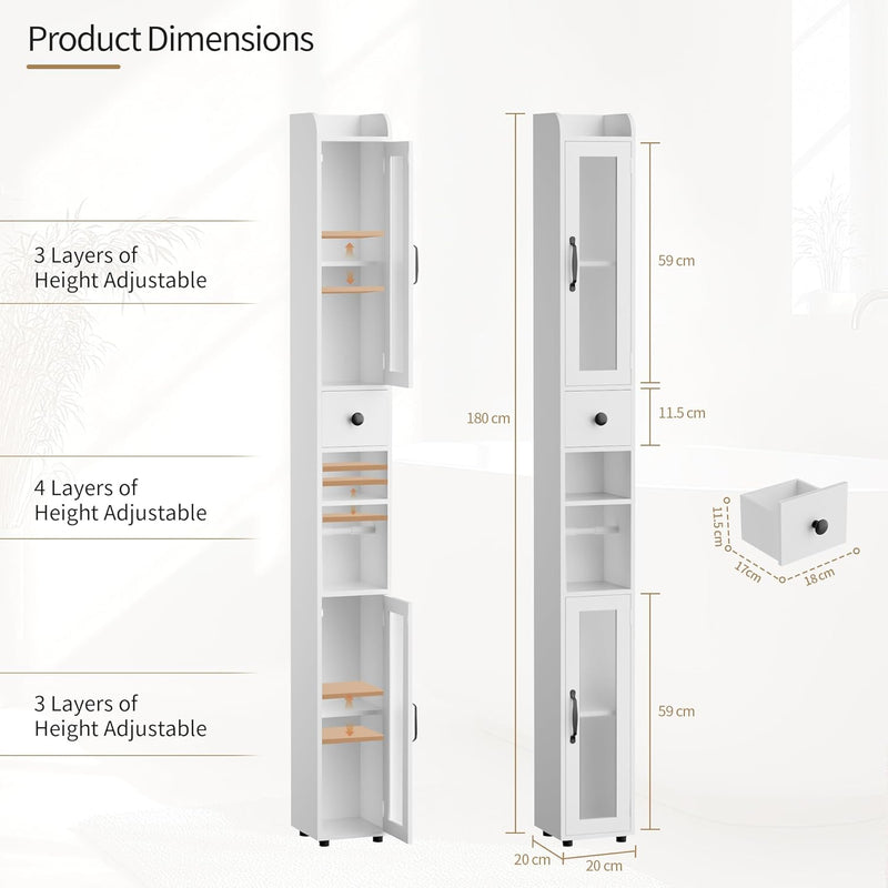 Tall Bathroom Storage Cabinet Slim Unit with Adjustable