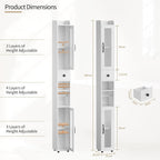 Tall Bathroom Storage Cabinet Slim Unit with Adjustable
