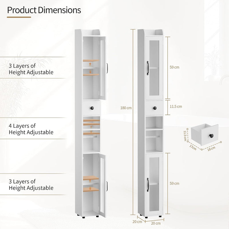 Tall Bathroom Storage Cabinet Slim Unit with Adjustable