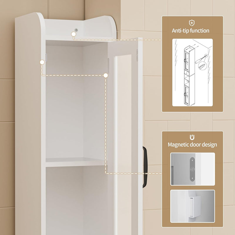 Tall Bathroom Storage Cabinet Slim Unit with Adjustable
