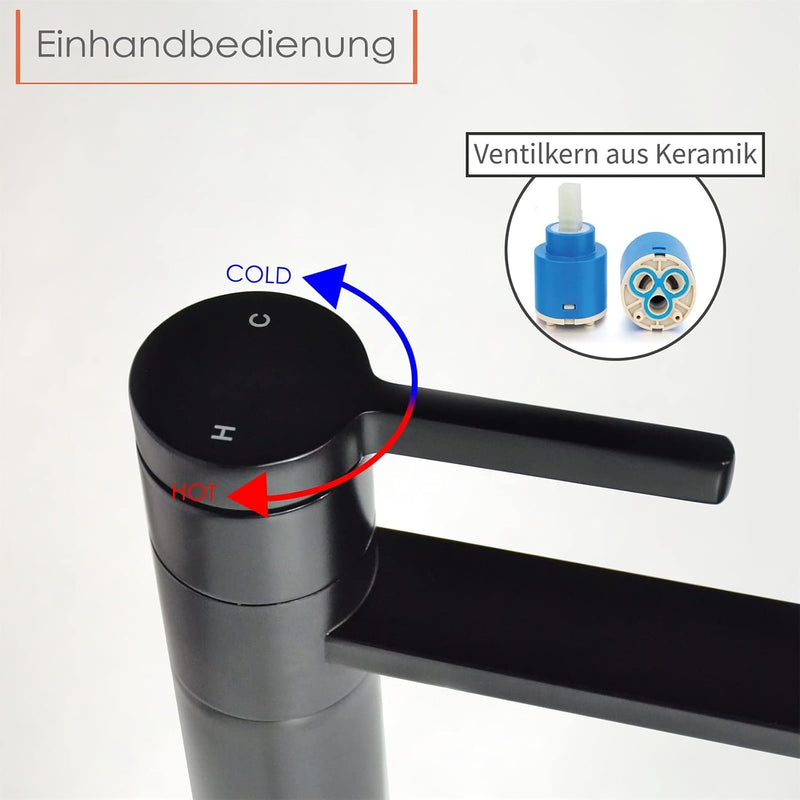Tall Bathroom Tap 360° Swivel Spout Countertop Basin