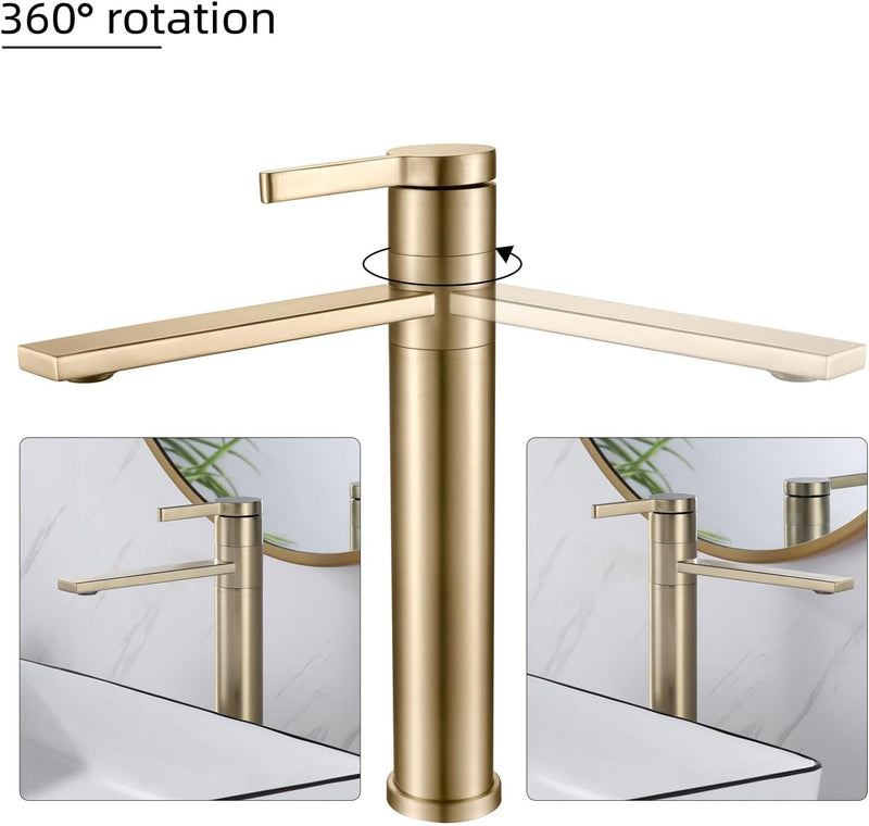 Tall Bathroom Tap Swivel Spout Countertop Basin Mixer