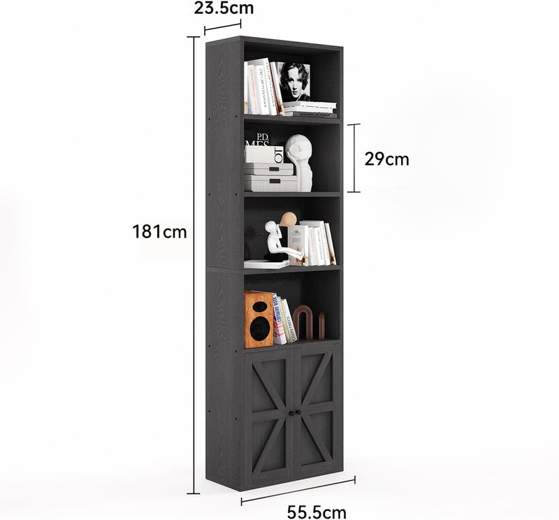 Tall Bookshelf 6 Tier Bookcase with Cabinet Doors