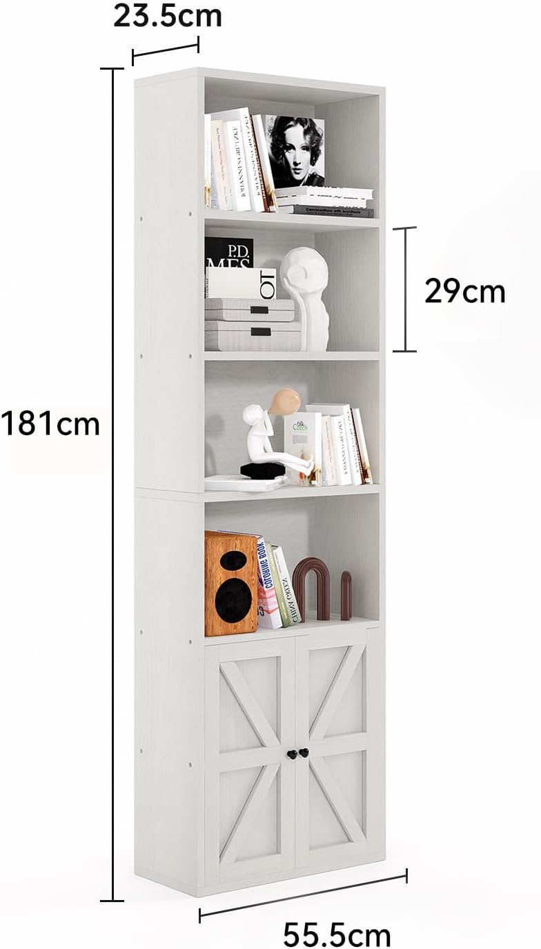 Tall Bookshelf 6 Tier Bookcase with Cabinet Doors