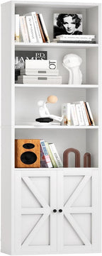 Tall Bookshelf 6 Tier Bookcase with Cabinet Doors