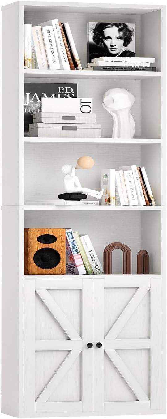 Tall Bookshelf 6 Tier Bookcase with Cabinet Doors