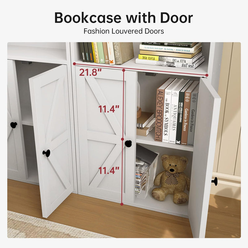 Tall Bookshelf 6 Tier Bookcase with Cabinet Doors