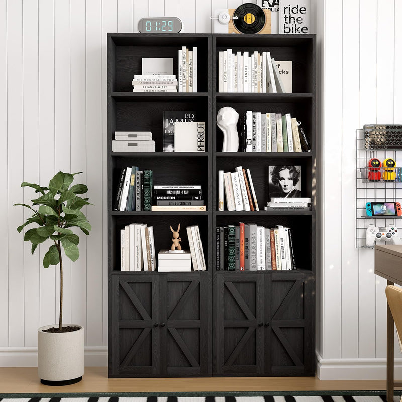 Tall Bookshelf 6 Tier Bookcase with Cabinet Doors