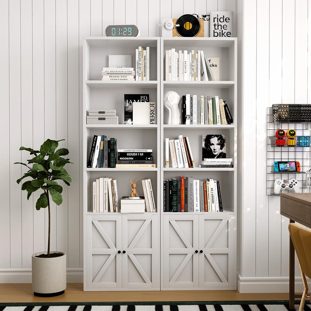 Tall Bookshelf 6 Tier Bookcase with Cabinet Doors