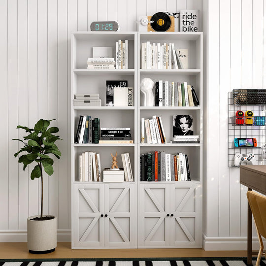 Tall Bookshelf 6 Tier Bookcase with Cabinet Doors