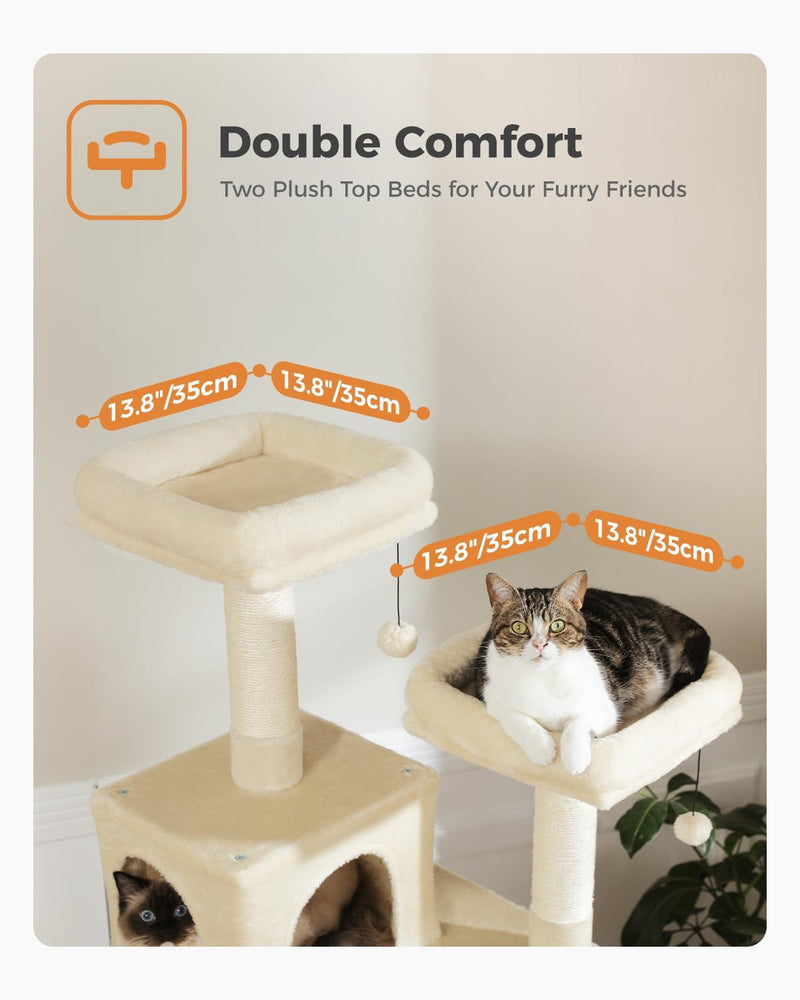 48'' Solid Wood Cat Tree with Rattan Basket