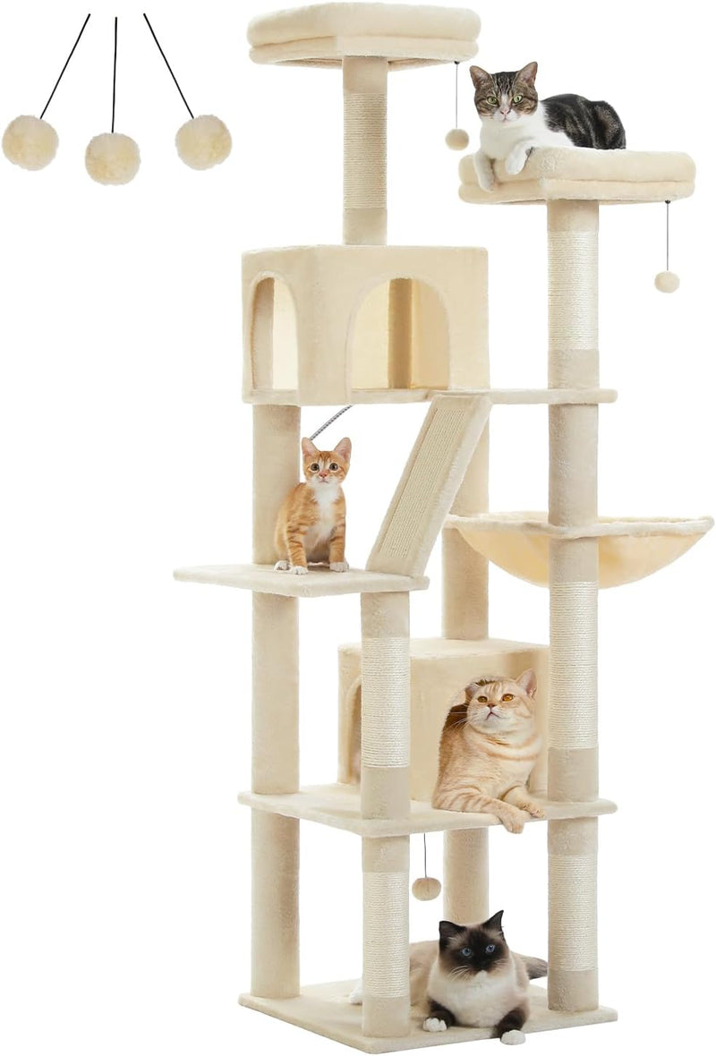 48'' Solid Wood Cat Tree with Rattan Basket