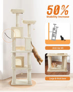 48'' Solid Wood Cat Tree with Rattan Basket