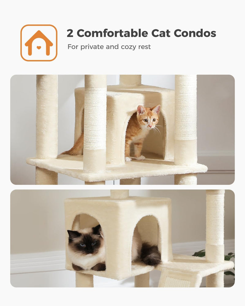 48'' Solid Wood Cat Tree with Rattan Basket