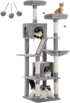 48'' Solid Wood Cat Tree with Rattan Basket
