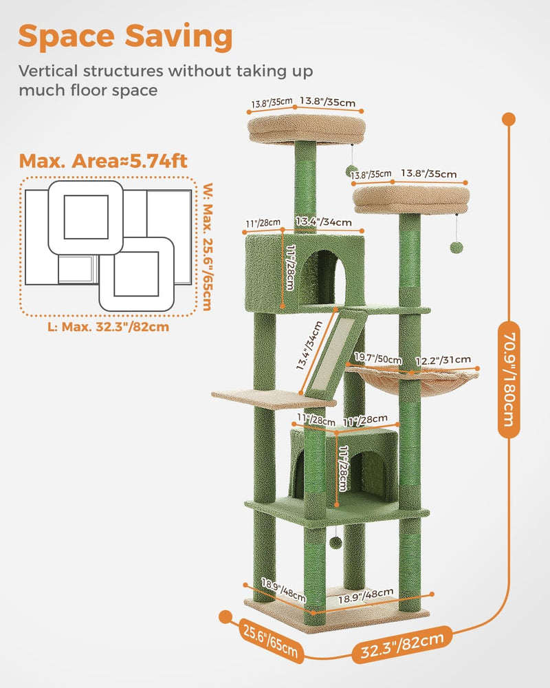 48'' Solid Wood Cat Tree with Rattan Basket