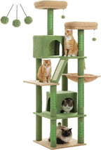 48'' Solid Wood Cat Tree with Rattan Basket