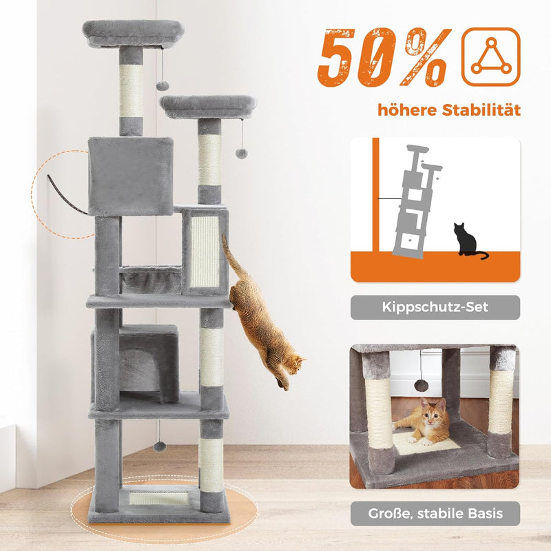 48'' Solid Wood Cat Tree with Rattan Basket