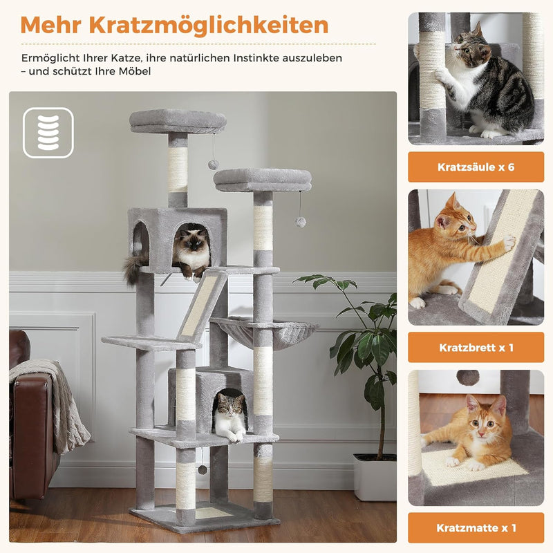 48'' Solid Wood Cat Tree with Rattan Basket