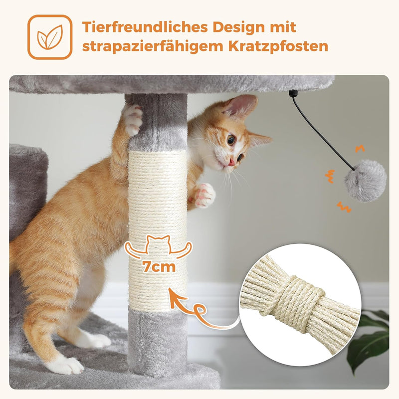 48'' Solid Wood Cat Tree with Rattan Basket