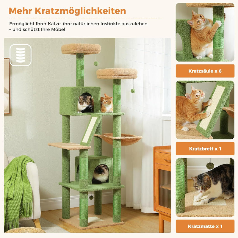 48'' Solid Wood Cat Tree with Rattan Basket