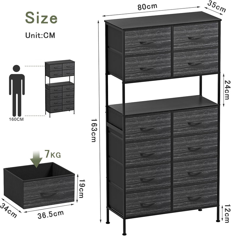Tall Chest of 12 Drawers Bedroom Storage Cabinet