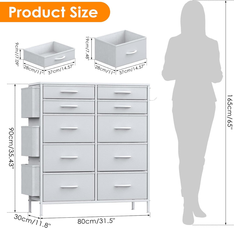 Tall Chest of Drawers 10 Fabric Dresser