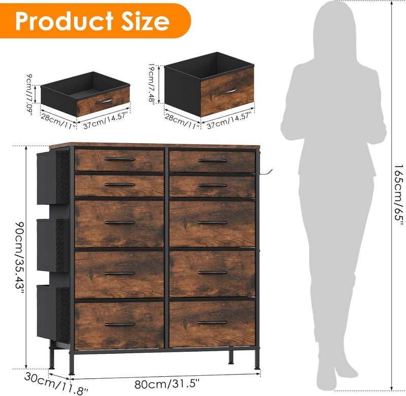 Tall Chest of Drawers 10 Fabric Dresser