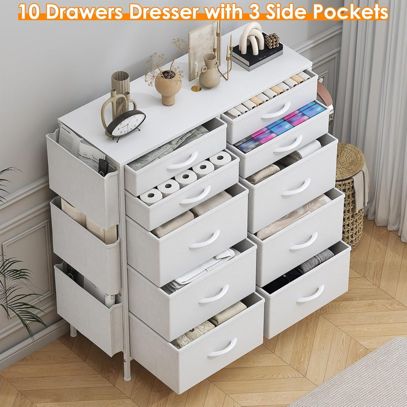 Tall Chest of Drawers 10 Fabric Dresser