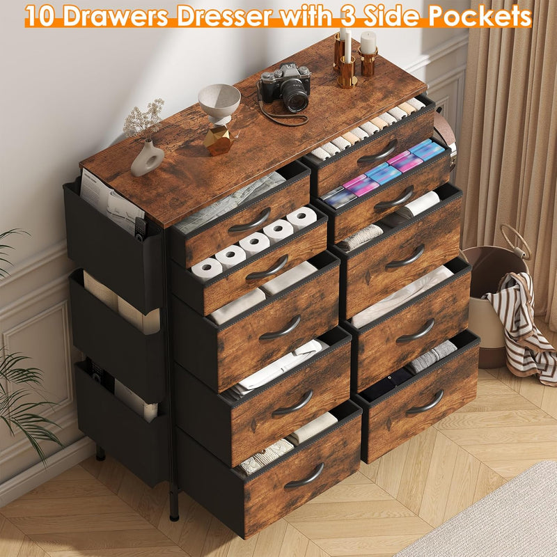 Tall Chest of Drawers 10 Fabric Dresser