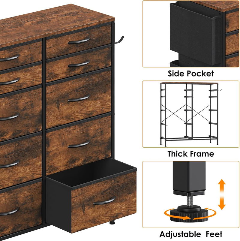 Tall Chest of Drawers 10 Fabric Dresser
