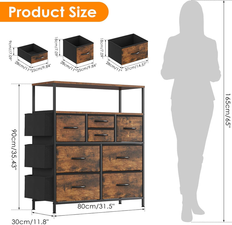 Tall Chest of Drawers 8 Fabric Dresser