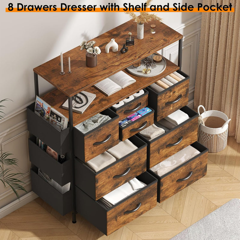Tall Chest of Drawers 8 Fabric Dresser