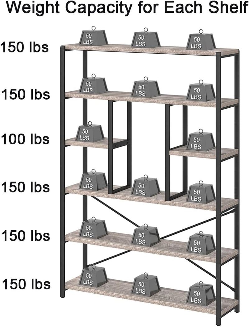 6 Tier Bookcase Modern Large Wide Book Shelf