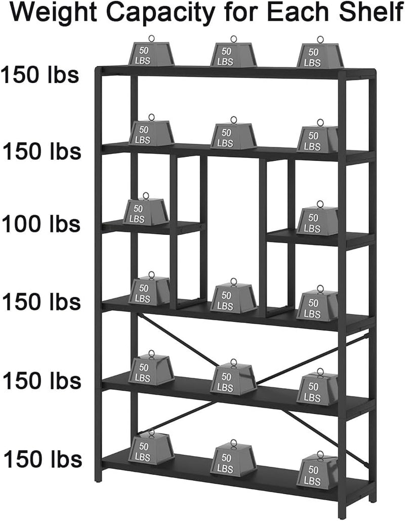 6 Tier Bookcase Modern Large Wide Book Shelf