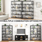 Tall Industrial Etagere Bookcase Modern Wood Large Open