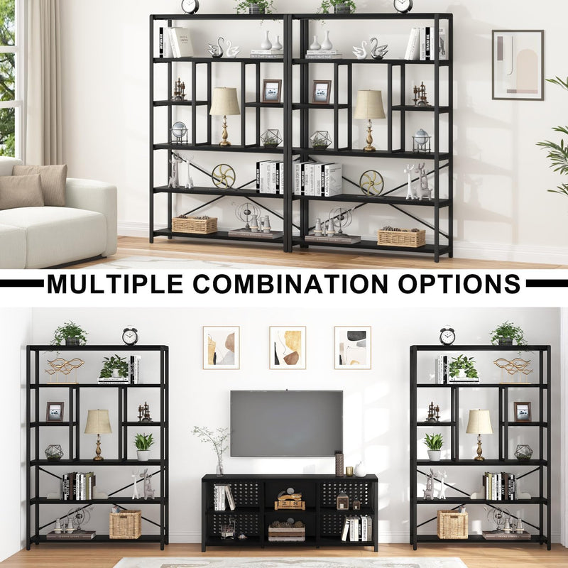 6 Tier Bookcase Modern Large Wide Book Shelf