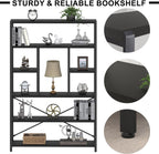 Tall Industrial Etagere Bookcase Modern Wood Large Open