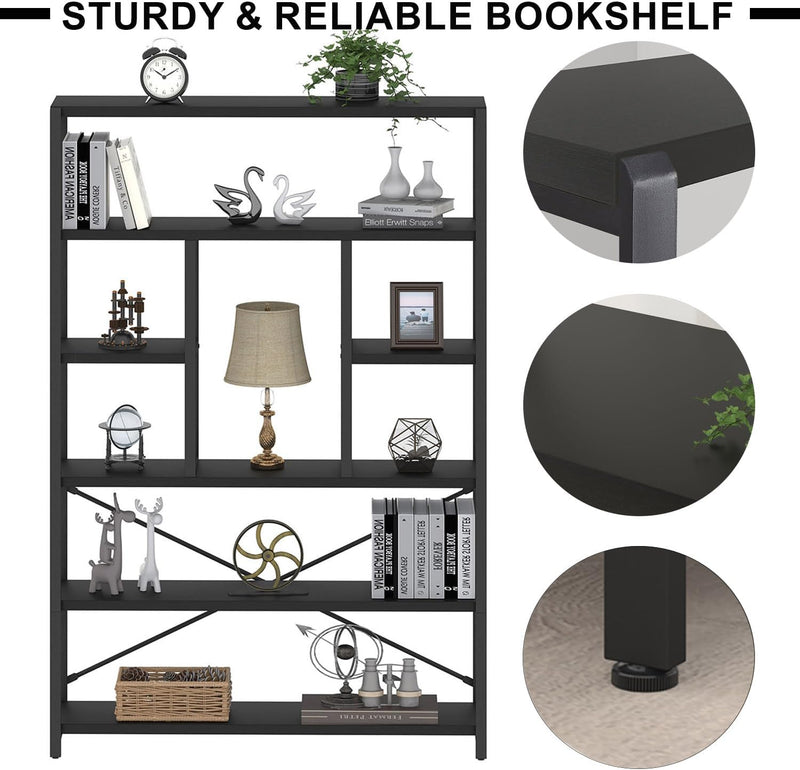 6 Tier Bookcase Modern Large Wide Book Shelf