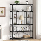Tall Industrial Etagere Bookcase Modern Wood Large Open
