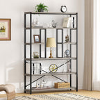 Tall Industrial Etagere Bookcase Modern Wood Large Open